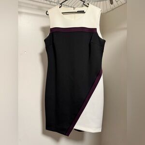 Calvin Klein Black and White Mini Dress with Purple Detail